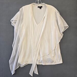 AGB White Shirt Preppy Layered Tank Blouse Short Flutter Sleeves Womens Size 1X